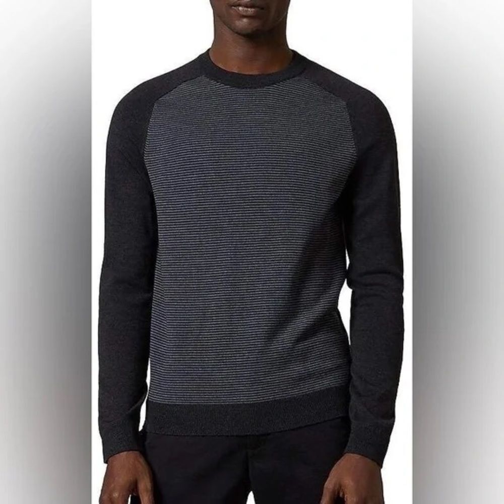 TED BAKER Topup Gray Striped Crew Neck Sweater Preppy Classic